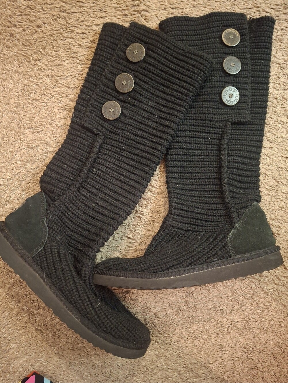 Cute UGG Black Knit Button Mid-Calf Boots Size 8
